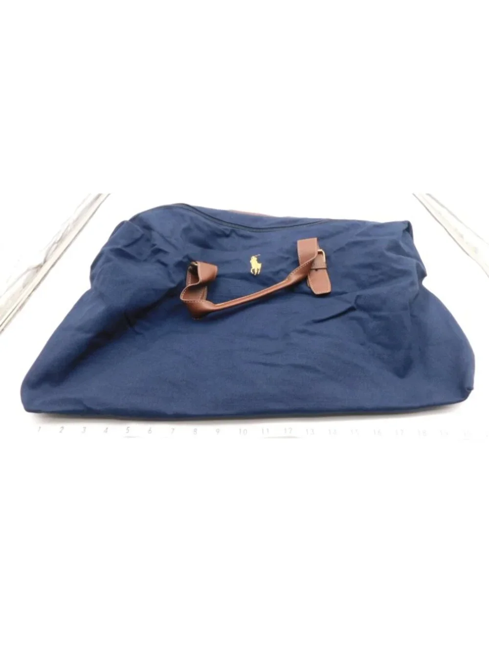 Ralph Lauren Navy Canvas Duffel Travel Gym Bag Leather Handle